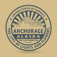 Grunge rubber stamp with name of Anchorage, Alaska