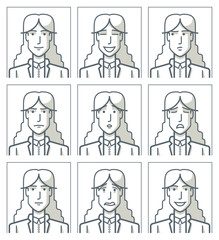 Facial expressions of a businesswoman. Simple line