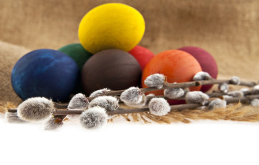 eggs to Easter and branch of pussy-willow