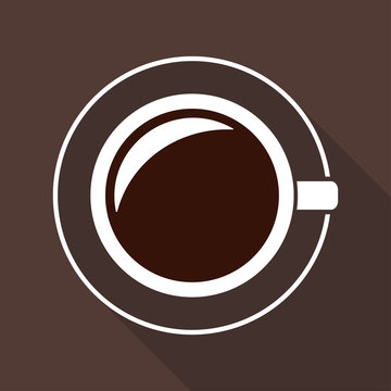 Coffee Cup Icon In Flat Style With Long Shadow. Top View