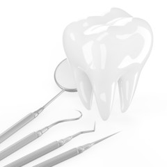 dentist tools and tooth