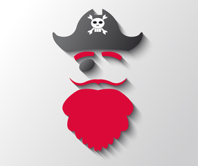 Illustration of pirate with red beard and black hat