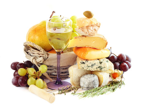Cheese, wine and fruits