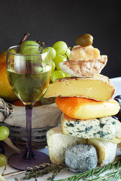 Cheese, wine and fruits