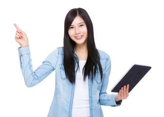 Woman use of tablet and finger up