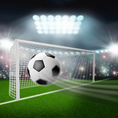 Naklejka premium soccer ball flies into the goal