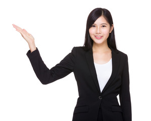 Businesswoman with open hand palm