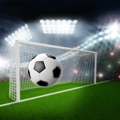 Fototapeta na wymiar soccer ball flies into the goal