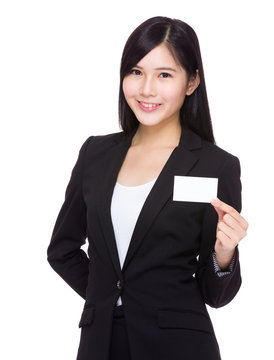 Businesswoman hold with white card