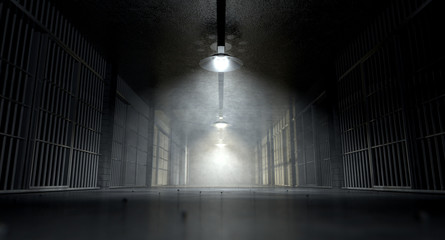 Obraz premium Korytarz i komórki więzienia