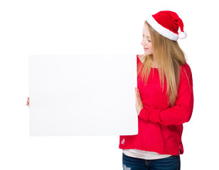 Woman with christmas hat and white banner