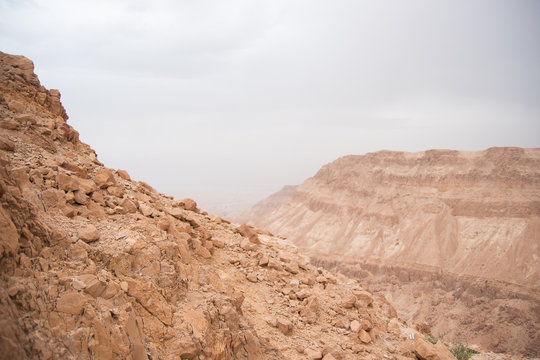 Hiking in a Judean desert of Israel