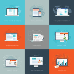 Modern flat internet marketing business vector illustrations set