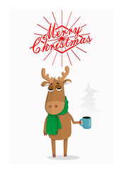 Merry Christmas card with cartoon deer