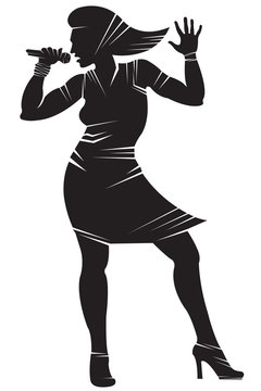 Female singer. Vector silhouette, isolated on white