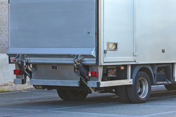 Back of a grey cargo truck