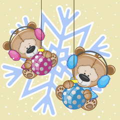 Two Teddy Bears in a fur headphones