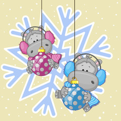 Two Hippos in a fur headphones