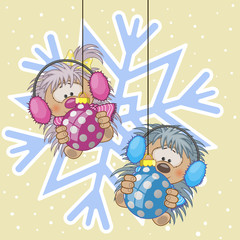 Two Hedgehogs in a fur headphones