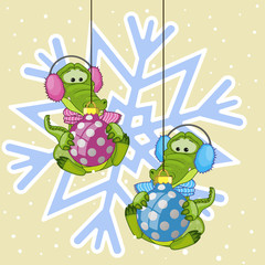 Two Crocodiles in a fur headphones