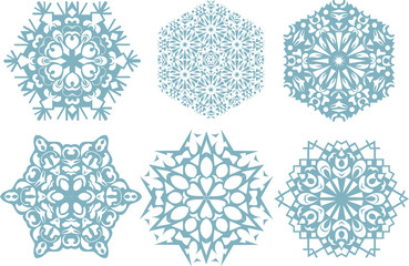 Set of snowflakes, white background. Vector illustration.
