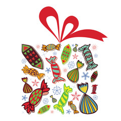 Christmas gift box with candies