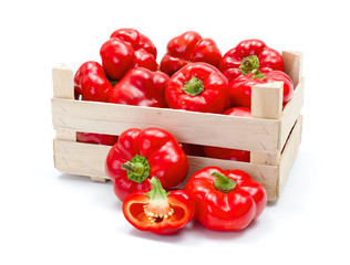 Crate of fresh ripe red paprika