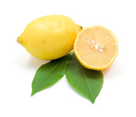 Fresh lemons with leaves