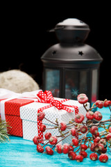 Christmas gift boxes with a lantern
