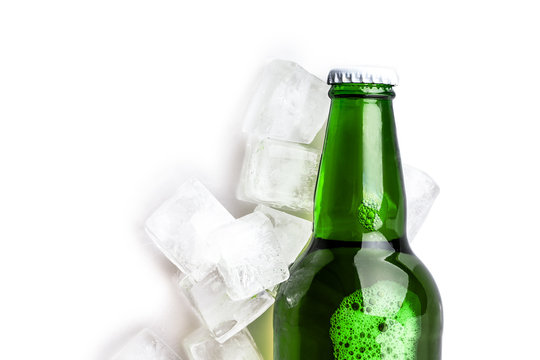 beer bottle in ice cubes