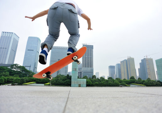 skateboarding at city