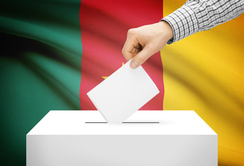 Ballot box with national flag on background - Cameroon