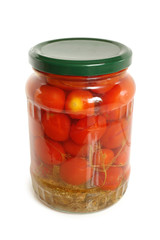 Cherry tomatoes canned in glass jar