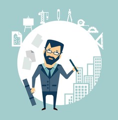 architect draws a future city illustration