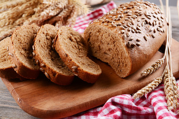 Fresh bread on table close-up