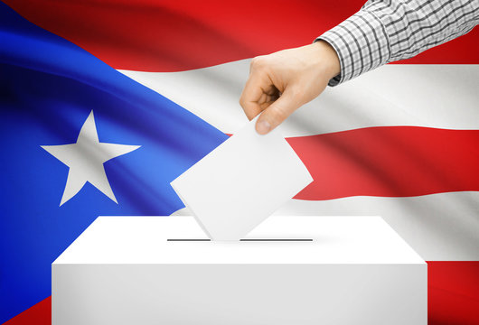 Ballot box with national flag on background - Puerto Rico