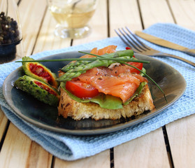 Hot a salty salmon sandwich