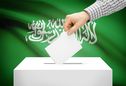 Ballot box with national flag on background - Saudi Arabia