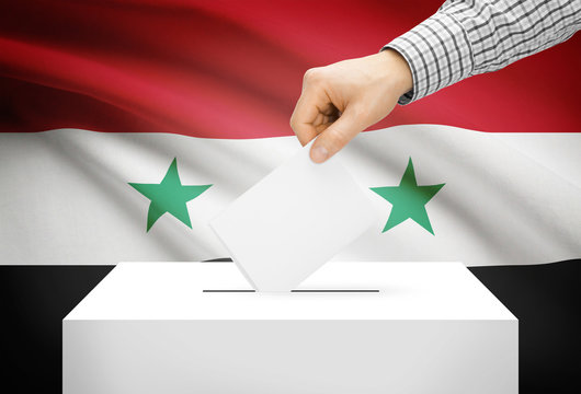 Ballot box with national flag on background - Syria