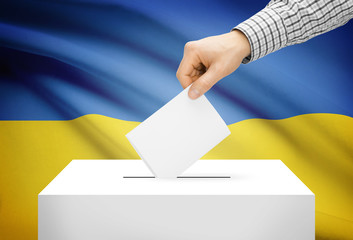 Ballot box with national flag on background - Ukraine