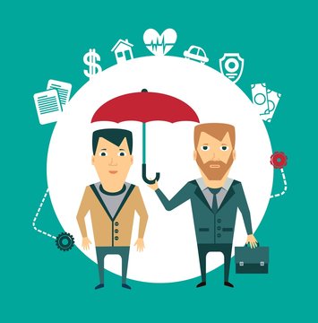 insurance agent holding umbrella illustration