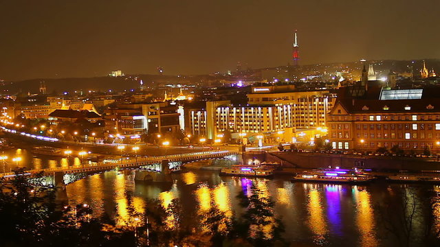 City quay night time lapse bridges ships, buildings car lights