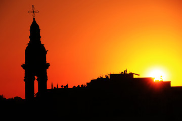 bell tower at sundown from Mardin