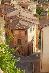 Fototapeta na wymiar Old streets in the Tuscan town of Montepulciano, Italy