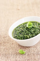 Delicious homemade pesto.Close up.