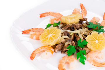 Shrimp salad with mushrooms.
