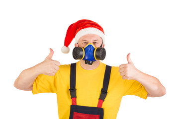 Worker in gas mask