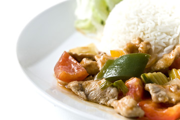 Asian meat rice dinner set