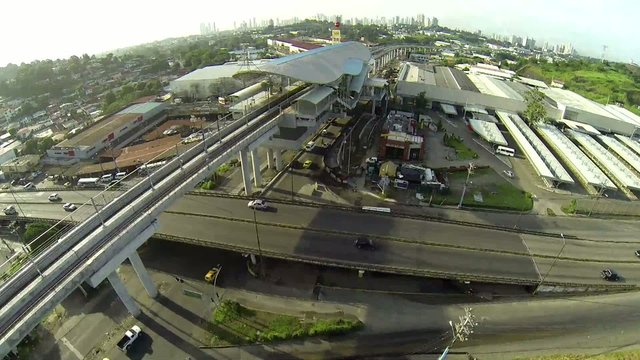 Aerial view of early morning traffic on Panama City.