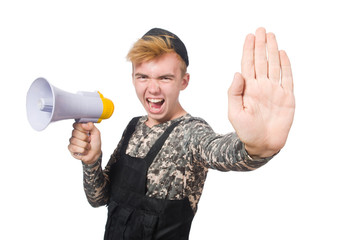 Funny soldier isolated on white